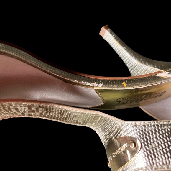 Michael Kors Gold Strappy Heels With Zipper Closure & Textured Finish size 7 - Picture 5 of 11
